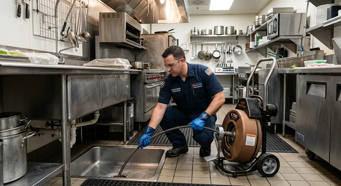 Commercial drain cleaning service in a restaurant kitchen in Fruitland